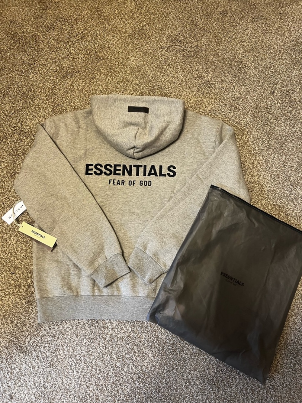 Essentials Dark Oatmeal Pullover Hoodie with Logo Tag - Picture 1 of 5